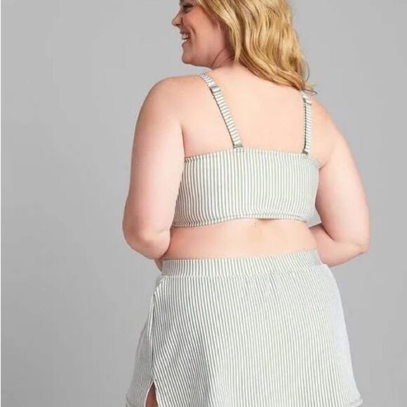 Lane Bryant | Cacique Swim Seersucker Stripe Hedge Green Balconette Top & Skirt - Picture 2 of 9